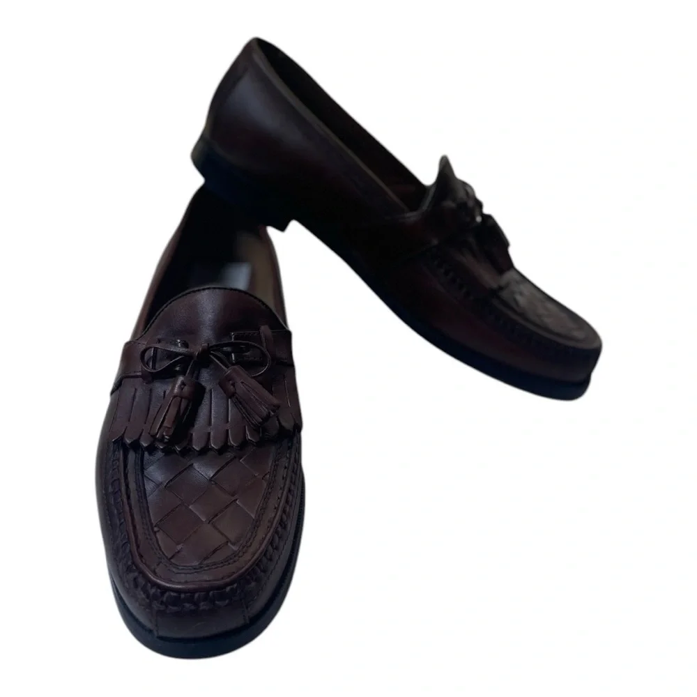 Johnston & Murphy Men’s Halsey Brown Leather Woven Tassel Loafers